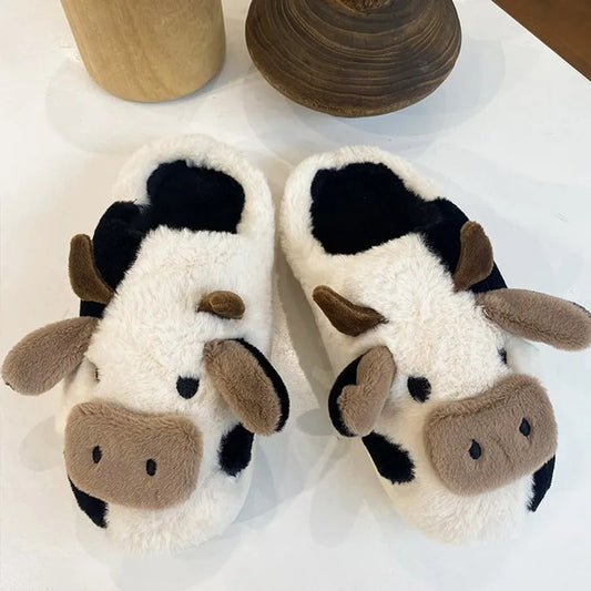 Kawaii Milk-Cow Fluffy Fur Slippers