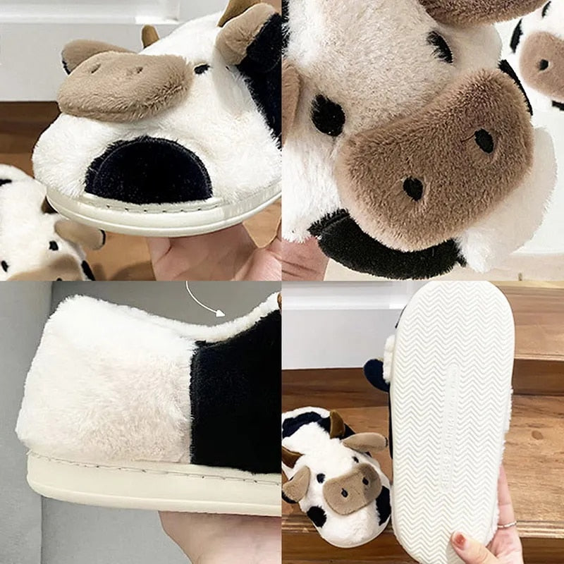 Kawaii Milk-Cow Fluffy Fur Slippers